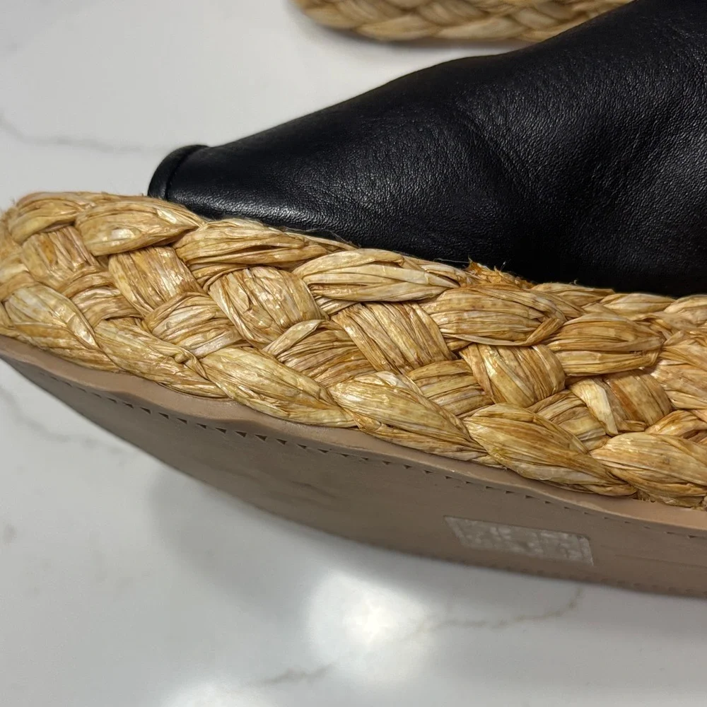 Dolce Vita Black Leather Espadrille Slide Wedges